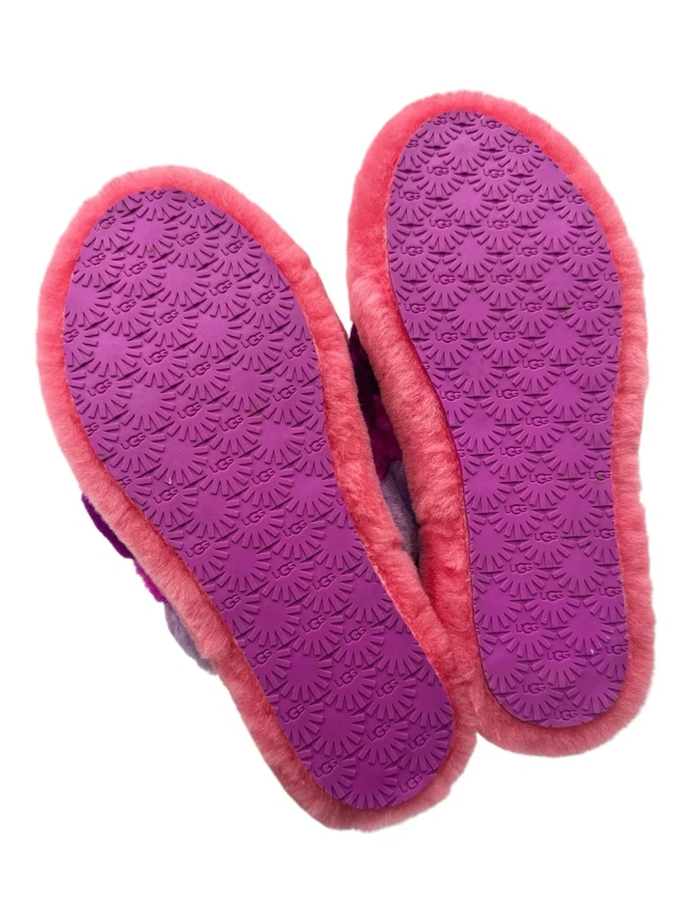 UGG Kids Pink & Purple Fluff Slide Sandals KIDS UGG FLUFF YEAH LOGO SLIDES sz 5